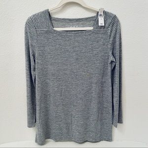 Loft size small. Square neck, gray/charcoal stripe. Long sleeve. NWT.